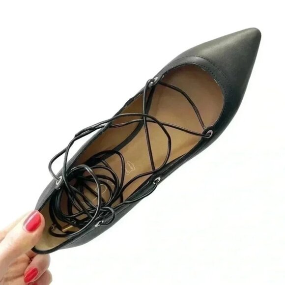 Aldo Alize Black Leather Ballet Flats Pointy Toe Lace Up Ankle Ties Size 7.5 - Picture 16 of 16